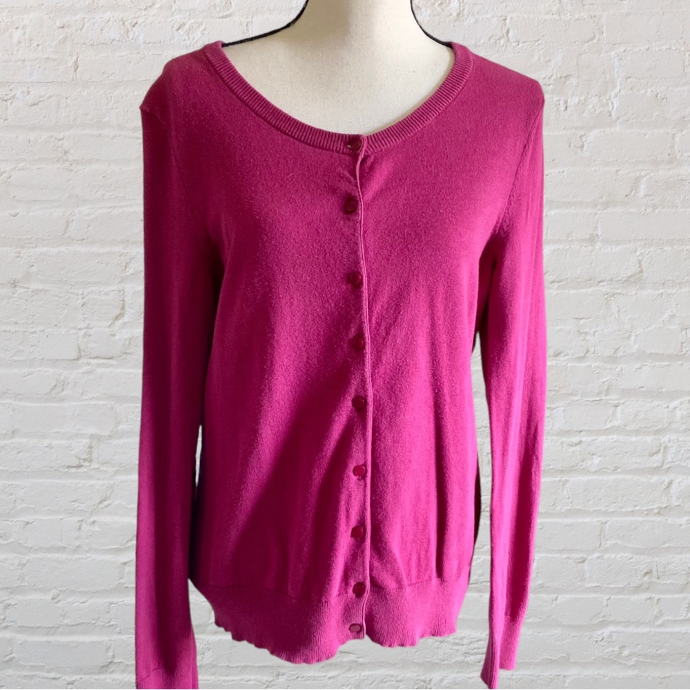 TALBOTS FUSCIA BERRY BUTTON UP SWEATER CARDIGAN